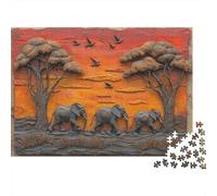 Puzzle da 1000 pezzi "Safari africano in rilievo" con elefanti nella savana africana e nella migrazione. Gioco educativo per adulti, bellissima decorazione, sfida di alta difficoltà, 38x26 cm.