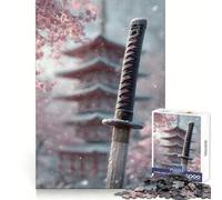 Puzzle da 1000 pezzi Sakura Katana in inverno per adolescenti, stimola la memoria, rilassante, taglio di alta qualità, regalo sentito (38x26cm)