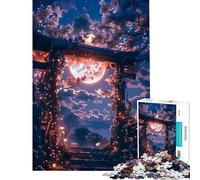 Puzzle da 1000 pezzi Sakura Notte di Luna Giapponese Difficile e Sfida Analisi e Logica Giocattolo Fai da Te per Dai 14 anni in su (50X75cm)