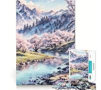 Puzzle da 1000 pezzi "Sakura tra le montagne" per adolescenti, gioco di logica mentale, tranquillo, con taglio preciso, ideale come regalo di Babbo Natale (38x52cm)