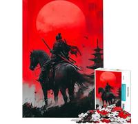 Puzzle da 1000 pezzi Samurai a cavallo sotto la luna rossa Gioco rilassante giocattolo avvincente per coltivare la pazienza Ottimo regalo e giocattolo adatto alle coppie (dimensioni 38x26cm)
