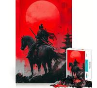 Puzzle da 1000 pezzi "Samurai a cavallo sotto la luna rossa" per ragazzi, gioco di logica, divertimento in famiglia, bordi trasparenti, una piacevole sorpresa (38x52cm)