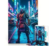 Puzzle da 1000 pezzi "Samurai al neon a Tokyo" per adulti, un gioco rilassante per allenare la mente, un'attività artistica da assemblare e un regalo perfetto per le festività (38x26cm)