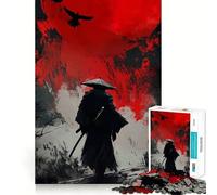 Puzzle da 1000 pezzi "Samurai con luna rossa e corvi" per ragazzi, stimola la memoria, ideale per il tempo libero a casa, con immagini da assemblare e un regalo delizioso (38x52cm)