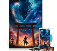 Puzzle da 1000 pezzi "Samurai e Drago al Portale Torii" per ragazzi, gioco di logica, divertimento in famiglia, bordi trasparenti, una piacevole sorpresa (38x26cm)