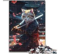 Puzzle da 1000 pezzi "Samurai,gatto e spade danzanti" in legno,livello principiante,ideale come regalo di compleanno e per le feste,50x75cm,attività per adulti e famiglie,regalo fai da te per la casa