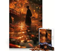 Puzzle da 1000 pezzi "Samurai in autunno con laghetto di carpe koi" per ragazzi, gioco di logica e svago, bordi lisci, regalo di alta qualità (50x75cm)