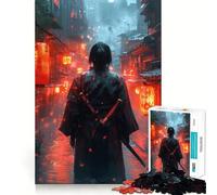 Puzzle da 1000 pezzi "Samurai in una strada giapponese sotto la pioggia" per adulti e ragazzi gioco di logica e creatività ideale per la casa e per divertirsi con la qualità del taglio Regalo classico
