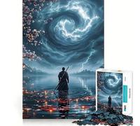 Puzzle da 1000 pezzi "Samurai nel lago in tempesta" per adulti e ragazzi Ricorda, costruisci lentamente, divertiti, ritaglio preciso, opera d'arte da collezione (38x52cm)