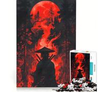 Puzzle da 1000 pezzi: Samurai nella foresta della luna rossa gioco rompicapo sfida impegnativa regalo per amici e familiari 38x26cm