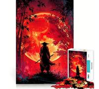 Puzzle da 1000 pezzi "Samurai nella foresta rossa con la luna" per ragazzi, gioco di puzzle stimolante per il relax, ritaglio chiaro, regalo per le festività (50x75cm)