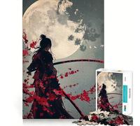 Puzzle da 1000 pezzi "Samurai sotto la luna con katana" per adulti, gioco di abilità mentale, relax, design, assemblaggio, pezzo da collezione (38x52cm)