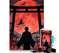 Puzzle da 1000 pezzi "Samurai sotto la luna di sangue" per adolescenti, gioco stimolante per la mente, hobby tranquillo, taglio preciso, regalo stagionale (38x52cm)
