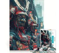 Puzzle da 1000 pezzi "Samurai sotto la pioggia" gioco rompicapo attività per tutta la famiglia con poster e foglio di curiosità abbinati 38x52cm