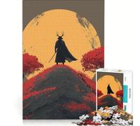 Puzzle da 1000 pezzi "Samurai sulla collina con la luna" gioco rompicapo attività per tutta la famiglia con poster abbinato e foglio di curiosità 38x26cm