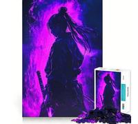 Puzzle da 1000 pezzi "Samurai tra le fiamme viola" per adulti, ideale per rafforzare la memoria, alleviare lo stress e creare un'atmosfera piacevole Perfetto per un compleanno a sorpresa (38x26cm)