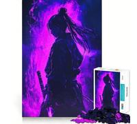 Puzzle da 1000 pezzi "Samurai tra le fiamme viola" per ragazzi, gioco di logica, divertimento in famiglia, bordi trasparenti, calda sorpresa (50x75cm)