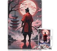 Puzzle da 1000 pezzi Samurai Under Blood Moon per adolescenti, gioco di pensiero logico interattivo, ideale come regalo per occasioni memorabili, dimensioni 38x52cm