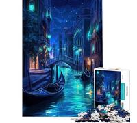 Puzzle da 1000 pezzi - Scena notturna al neon dei canali di Venezia Italia Difficile e stimolante ma divertente e umoristico Gioco impossibile per maggiori di 14 anni (38x52cm)