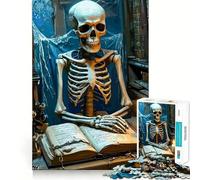 Puzzle da 1000 pezzi "Scheletro che legge a lume di candela" per adolescenti, ideale per stimolare la memoria, calmare la mente e creare un'opera d'arte nitida e da collezione 50x75cm