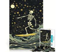 Puzzle da 1000 pezzi "Scheletro nella notte stellata - Surfista" per adolescenti, gioco di logica, passatempo rilassante, taglio perfetto, regalo classico 38x52cm