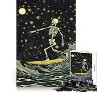 Puzzle da 1000 pezzi "Scheletro nella notte stellata - Surfista" per adolescenti, gioco di logica, passatempo rilassante, taglio perfetto, regalo classico 38x52cm