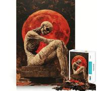 Puzzle da 1000 pezzi "Scheletro sotto la luna di sangue" per adulti, gioco di puzzle, gioco di logica, calma e relax, decorazione murale 38x52cm