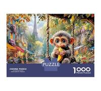 Puzzle da 1000 pezzi "Scimmia a Parigi" Scimmia tra i fiori per adulti Gioco educativo Bellissima decorazione Difficile Sfida Regali di compleanno 52x38 cm/1000 pezzi
