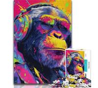 Puzzle da 1000 pezzi "Scimmia con le cuffie" per adolescenti, gioco per famiglie, antistress, sfida difficile, collezione di artisti, belle arti, 38x26cm