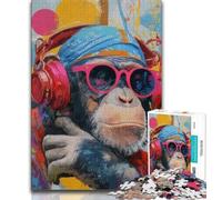 Puzzle da 1000 pezzi "Scimmia con le cuffie" per adulti e adolescenti, gioco per famiglie, antistress, sfida difficile, collezione di artisti, belle arti, 75x50cm