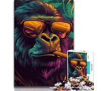 Puzzle da 1000 pezzi "Scimpanzé che fuma" per adulti e adolescenti, difficile da completare ma divertente e umoristico, unico, decorativo e regalo, 50x75cm