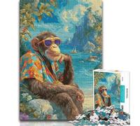 Puzzle da 1000 pezzi "Scimpanzé sulla spiaggia" per adolescenti, regalo per sfida educativa, giocattolo, arredamento unico per la casa e regali (50x75cm)