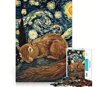 Puzzle da 1000 pezzi "Scoiattolo che dorme sotto un cielo stellato" per adulti, gioco per allenare la mente, divertimento casual, taglio di precisione, regalo artistico 38x26cm