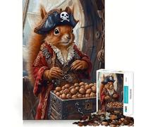 Puzzle da 1000 pezzi "Scoiattolo pirata con forziere del tesoro" per adulti, gioco intelligente per interni, taglio liscio, Babbo Natale, scegli il tuo desiderio 50x75cm
