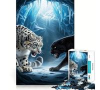 Puzzle da 1000 pezzi "Scontro tra leopardo delle nevi e pantera" per ragazzi, stimola la memoria, crea un'atmosfera tranquilla e rilassante, con taglio di alta qualità e un regalo speciale (38x26cm)