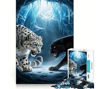 Puzzle da 1000 pezzi "Scontro tra leopardo delle nevi e pantera" per ragazzi, stimola la memoria, crea un'atmosfera tranquilla e rilassante, con taglio di alta qualità, un regalo speciale (38x52cm)