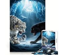 Puzzle da 1000 pezzi "Scontro tra leopardo delle nevi e pantera" per ragazzi, stimola la memoria, crea un'atmosfera tranquilla e rilassante, con taglio di alta qualità e un regalo speciale (38x26cm)
