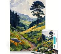 Puzzle da 1000 pezzi "Sentiero di montagna" ad acquerello per adulti, gioco di logica chiaro, divertimento rilassante, taglio perfetto, regalo elegante (38x52cm)