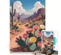Puzzle da 1000 pezzi "Sentiero nel deserto fiorito" con splendidi cactus e fiori selvatici in piena fioritura Bordo fine Giocattolo creativo,per il tempo libero,regalo di compleanno 38x52cm