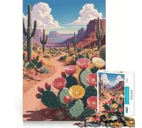 Puzzle da 1000 pezzi "Sentiero nel deserto in fiore" con splendidi cactus e fiori selvatici in piena fioritura Ritagli precisi,gioco di logica,facile da giocare,regalo divertente per compleanno
