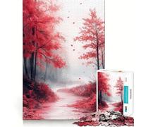 Puzzle da 1000 pezzi Sentiero nella foresta autunnale rossa per ragazzi, gioco intelligente per interni, taglio preciso, (38x52cm)
