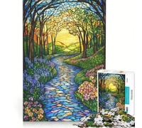 Puzzle da 1000 pezzi Sentiero nella foresta con vetrata gioco per famiglie rilassante e stimolante per la mente compleanno e Natale 38x26cm