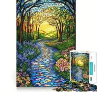 Puzzle da 1000 pezzi "Sentiero nella foresta in vetro colorato" per adulti, gioco di logica e intrattenimento rilassante, pezzo artistico di alta qualità 38x26cm