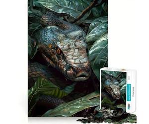 Puzzle da 1000 pezzi "Serpente dietro le foglie" per adulti, gioco di logica, passatempo per la casa, bordi puliti, bel regalo (38x52cm)