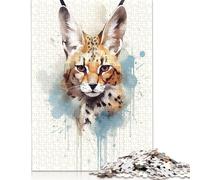 Puzzle da 1000 pezzi Serval acquerello per adulti, difficoltà elevata, rafforza i rapporti tra i membri della famiglia, 1000 pezzi (38x26 cm)
