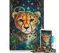 Puzzle da 1000 pezzi "Sguardo Celeste del Ghepardo" Gioco di squadra perfetto Attività cerebrale Divertente e rilassante Regalo di Natale (50x75cm)
