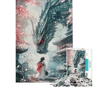 Puzzle da 1000 pezzi "Sguardo del drago in fiore di ciliegio" per adolescenti ideale per passare il tempo durante le vacanze un'attività stimolante e antistress 50x75cm