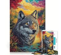 Puzzle da 1000 pezzi "Sguardo del lupo autunnale" Gioco di assemblaggio,stimolante per la mente,rilassante e divertente,ideale come regalo di compleanno (38x52cm)