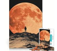 Puzzle da 1000 pezzi "Silhouette contro la luna rossa" per adolescenti, ideale per migliorare la memoria, per un relax divertente e per una collezione di opere d'arte dai tagli netti 38x26cm