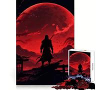 Puzzle da 1000 pezzi "Silhouette di guerriero sotto la luna rossa" per ragazzi, gioco di logica fine, passatempo rilassante, bordo netto, pezzo da collezione 50x75cm